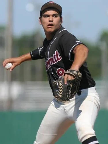 Baseball pitcher in black uniform preparing to throw the ball.