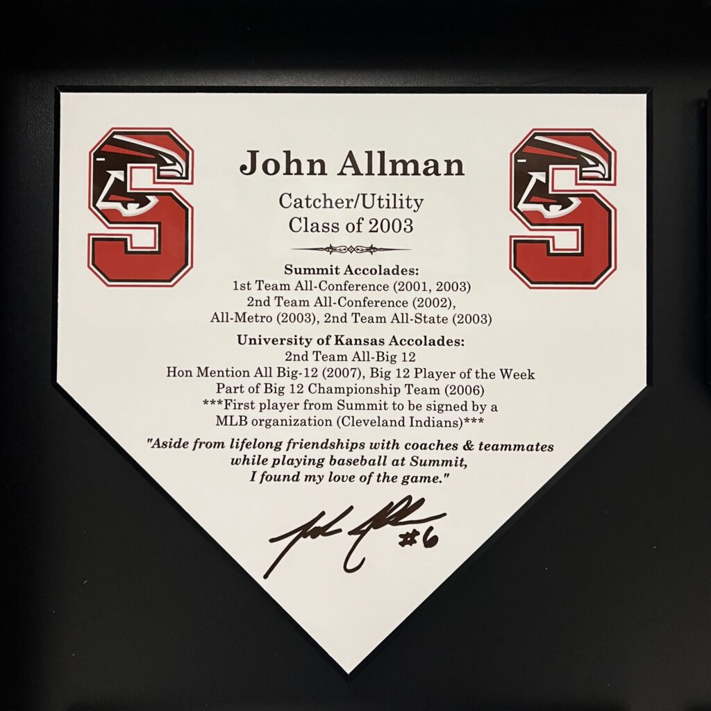 Framed signed baseball home plate from John Allman.