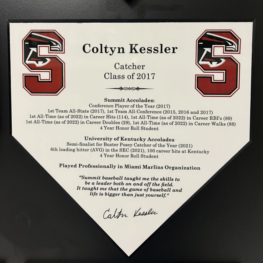 Coltyn Kessler's signed baseball plaque from the University of South Carolina.